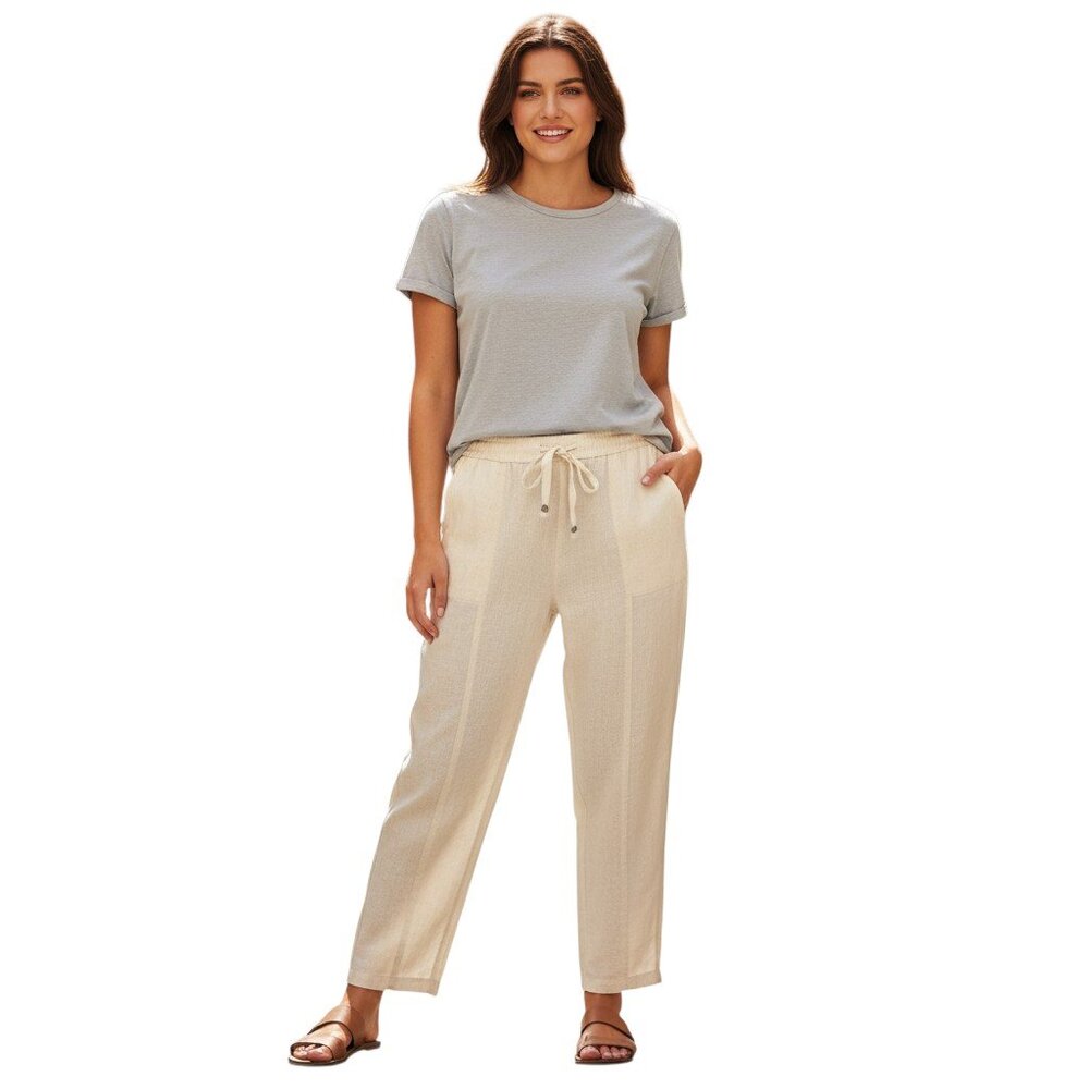 Manfinity Women's M Oatmeal Linen Blend Wide Leg Drawstring Resort Pants
